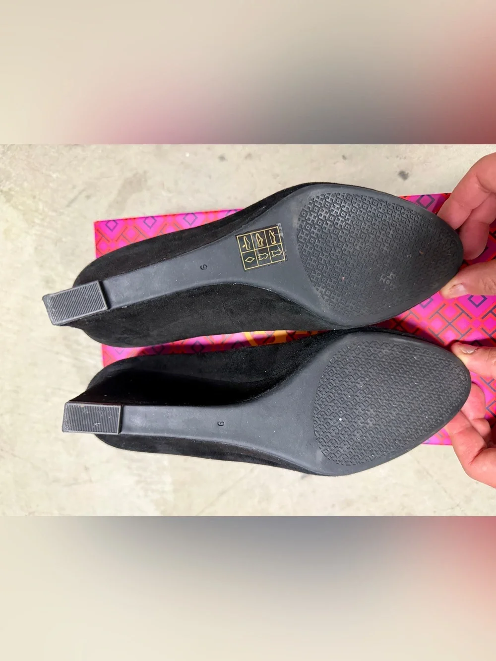 Tory Burch Black Luna 35mm Suede Wedge with Gold Logo